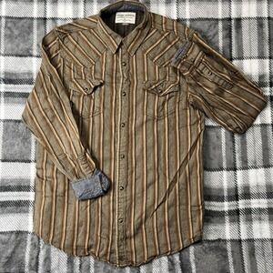 Cody James Pearl Snap Shirt Mens L Brown Stripe Long Sleeve Western Rodeo Cowboy
